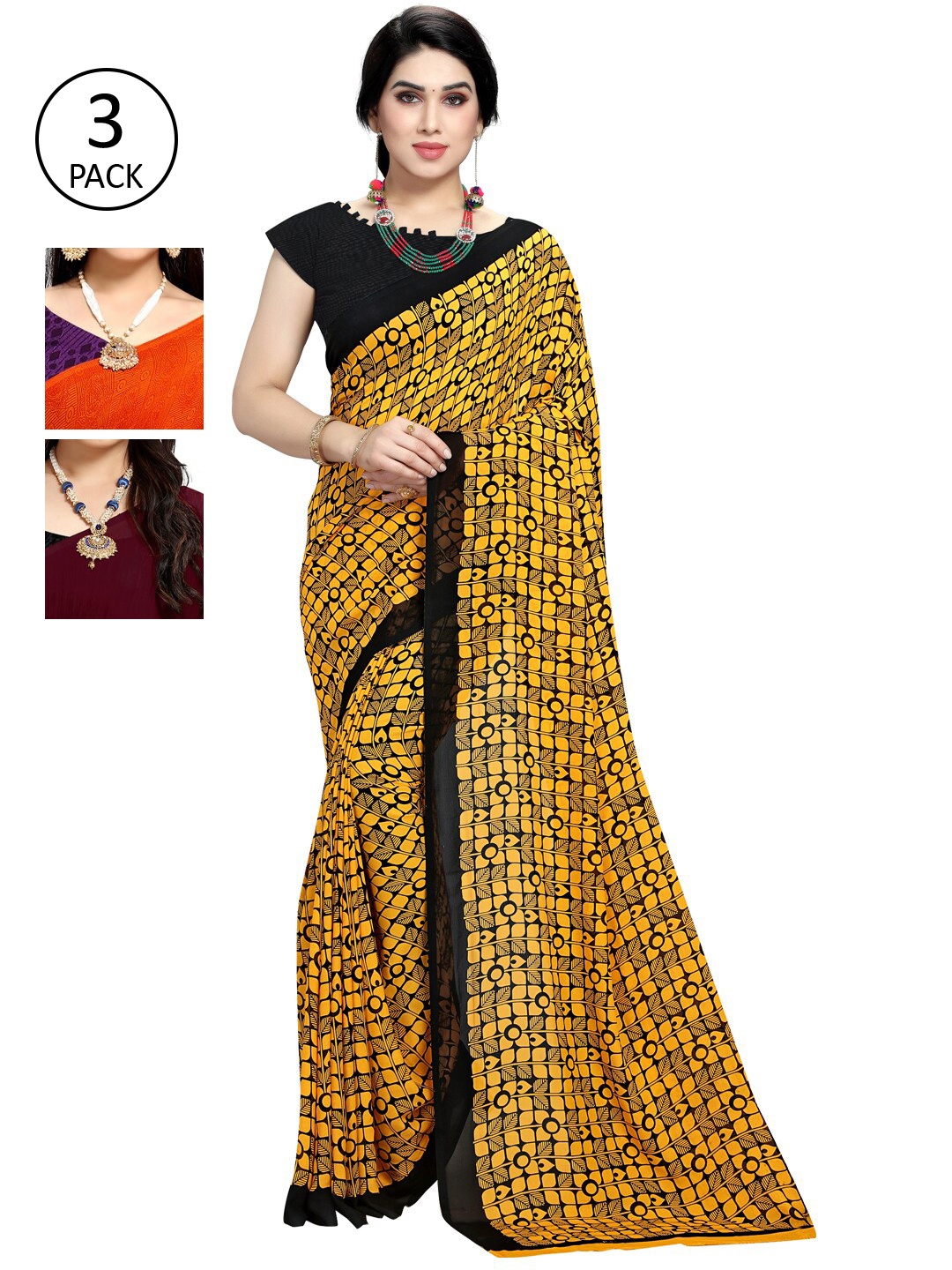 

KALINI Multi Pack of 3 Printed Saree