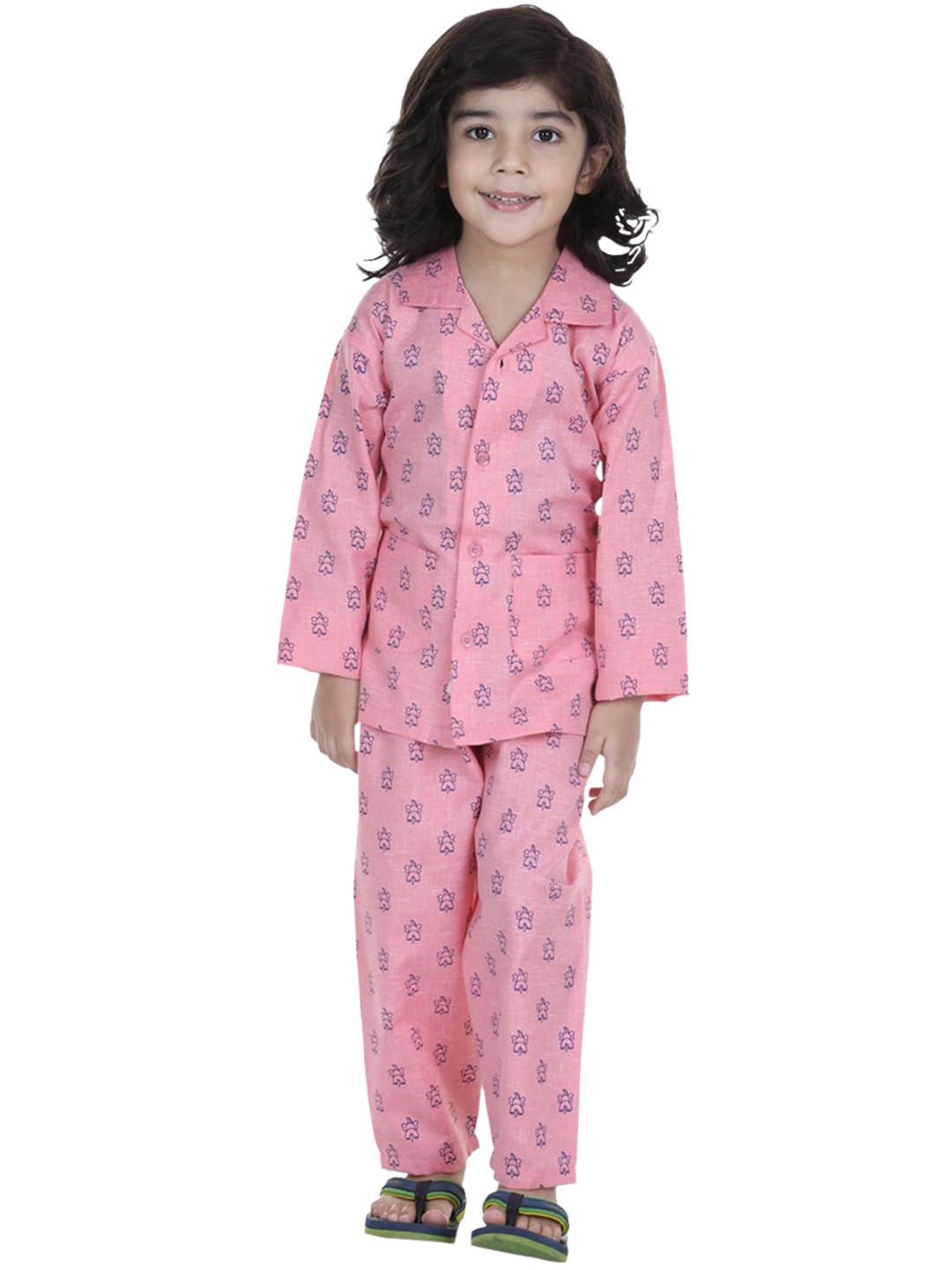 

Aj DEZInES Boys Pink Quirky Print Full Sleeves Night Suit