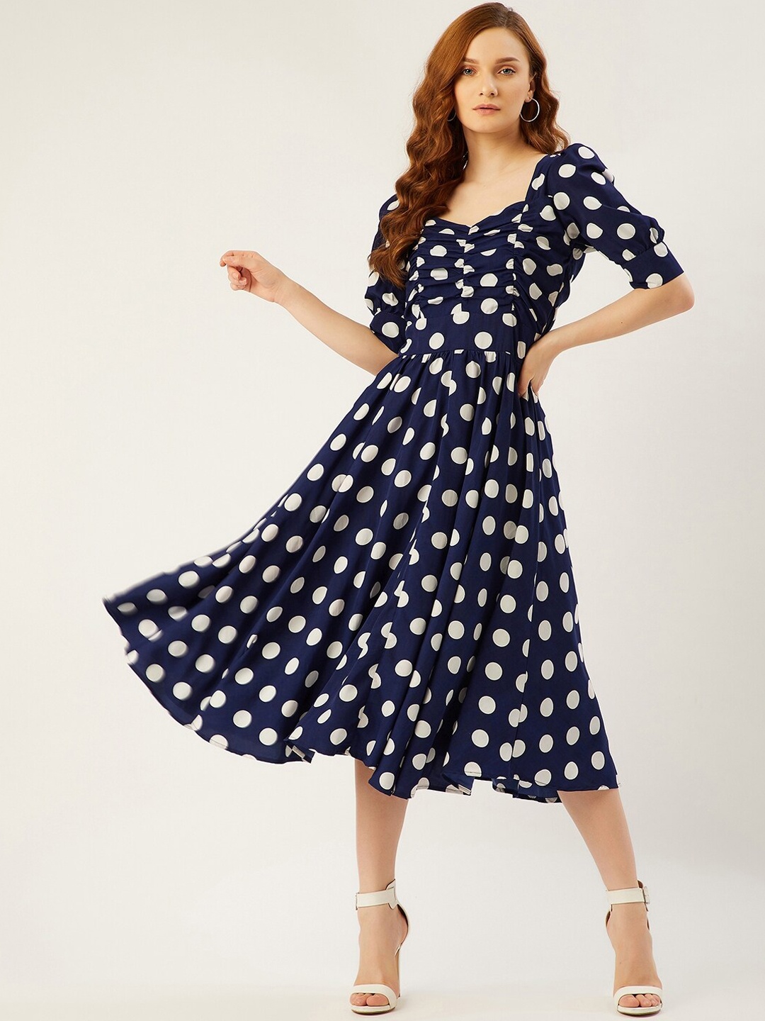

ANVI Be Yourself Women Navy Blue Crepe Midi Dress