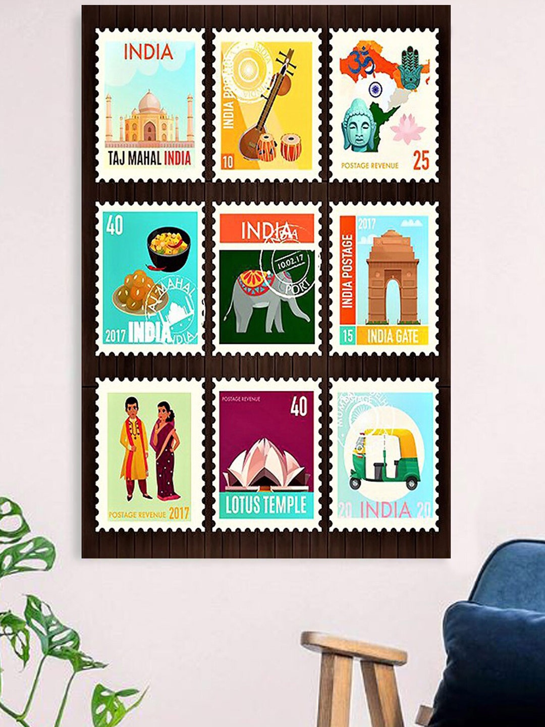 

Gallery99 Multicoloured Indian Stamps Canvas Unframed Painting, Multi