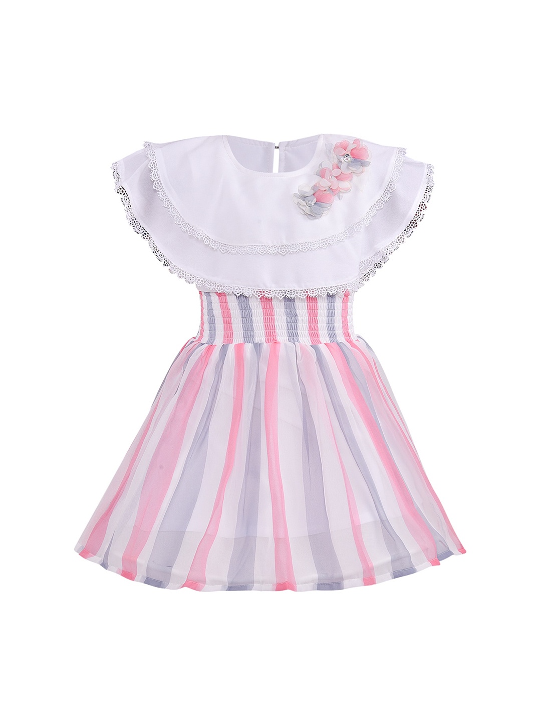 

Wish Karo Girls Pink Striped Georgette Dress