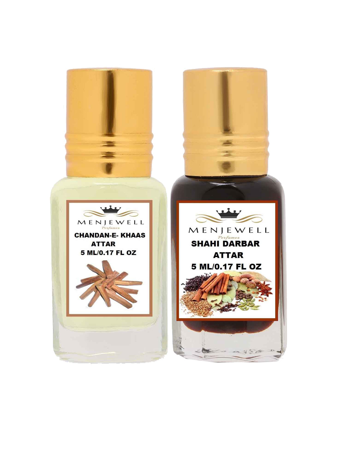 

Menjewell Chandan-E-Khaas & Shahi Darbar Attar Combo 10 ml, Transparent