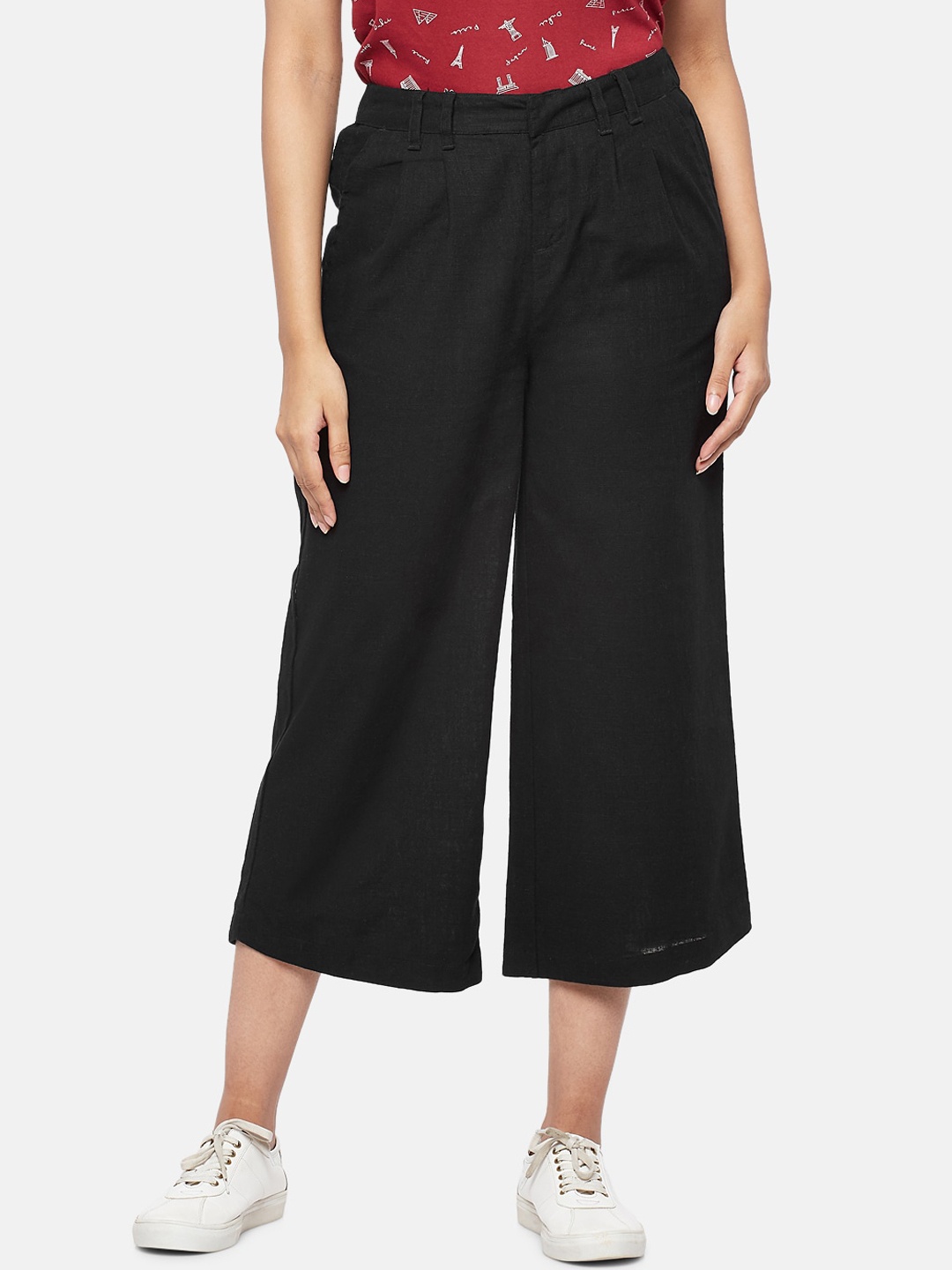 

People Women Black High-Rise Culottes Trousers