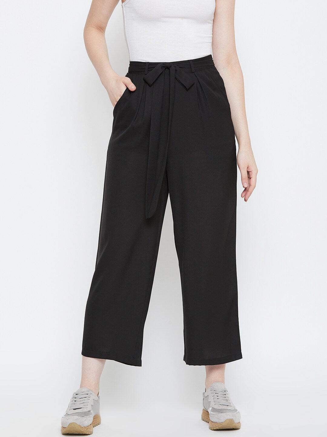 

La Zoire Women Black Flared Georgette Palazzos