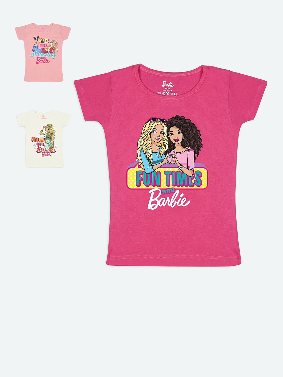 

Barbie Girls Pack Of 3 Barbie Printed T-shirt, Pink