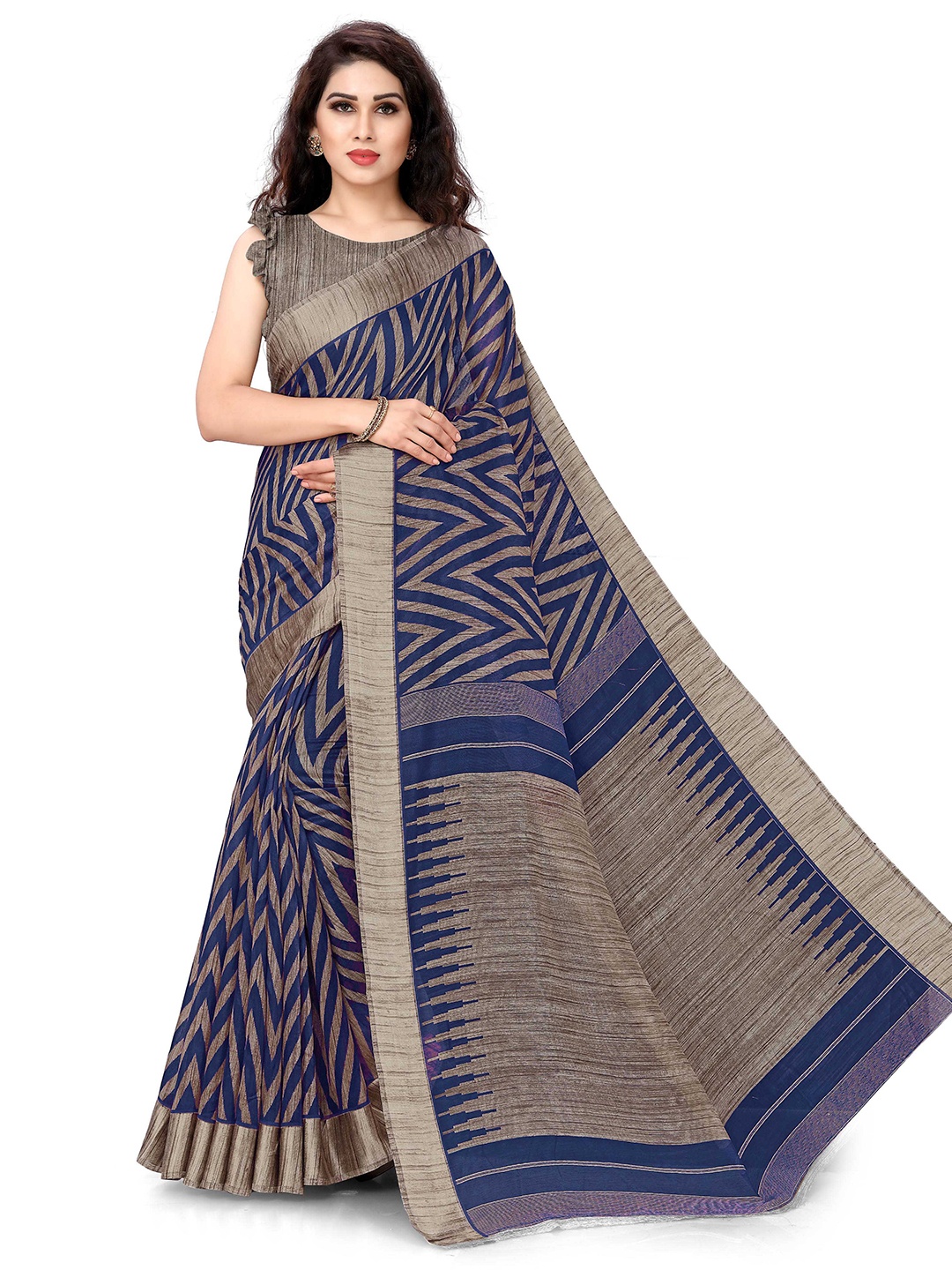 

KALINI Blue & Beige Striped Saree