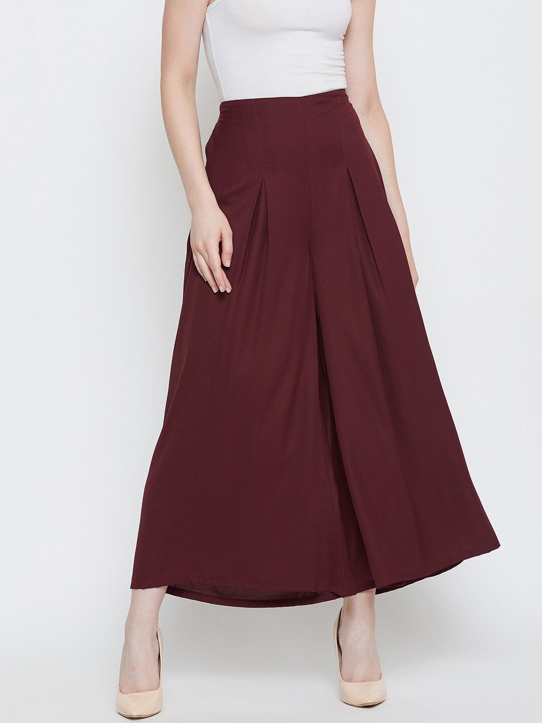 

La Zoire Women Maroon Flared Georgette Palazzos