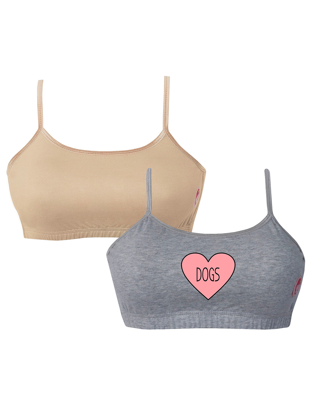 

Girls Pack Of 2 Double Layer Premium Cotton Non-Wired Non Padded Beginners Bra DCBRJU6910/xxxs, Grey