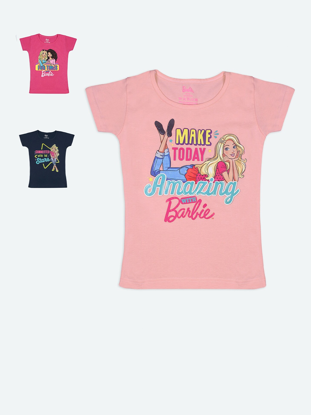 

Barbie Girls Multicoloured Pack of 3 Barbie Character Printed T-shirts, Multi