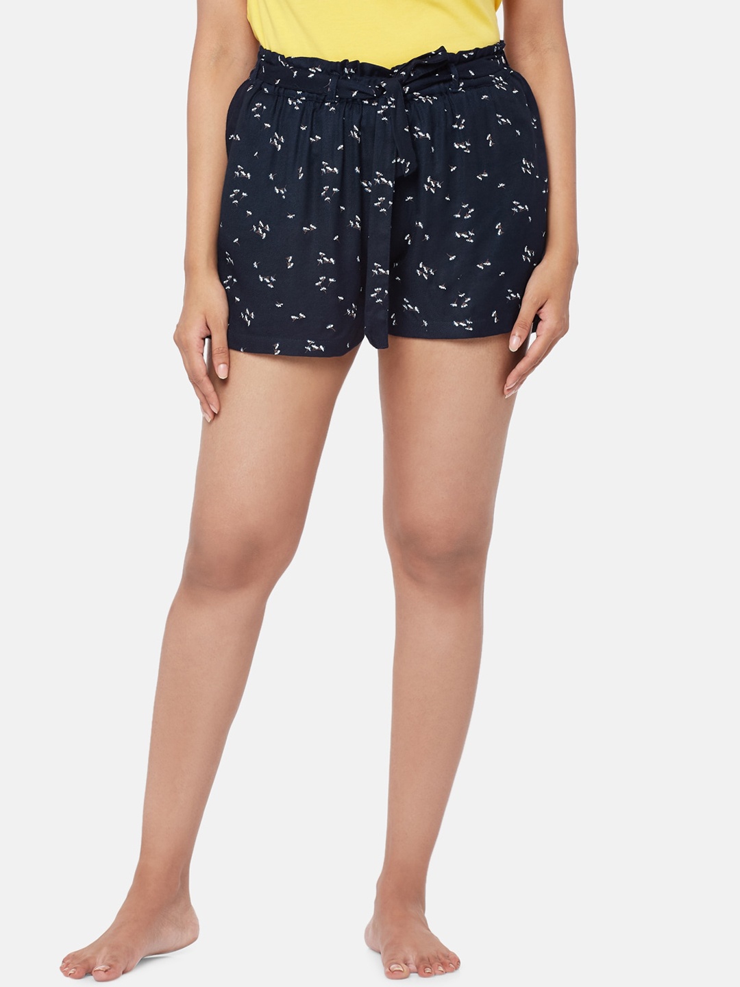 

People Women Navy Blue Conversational Printed High-Rise Regular Shorts