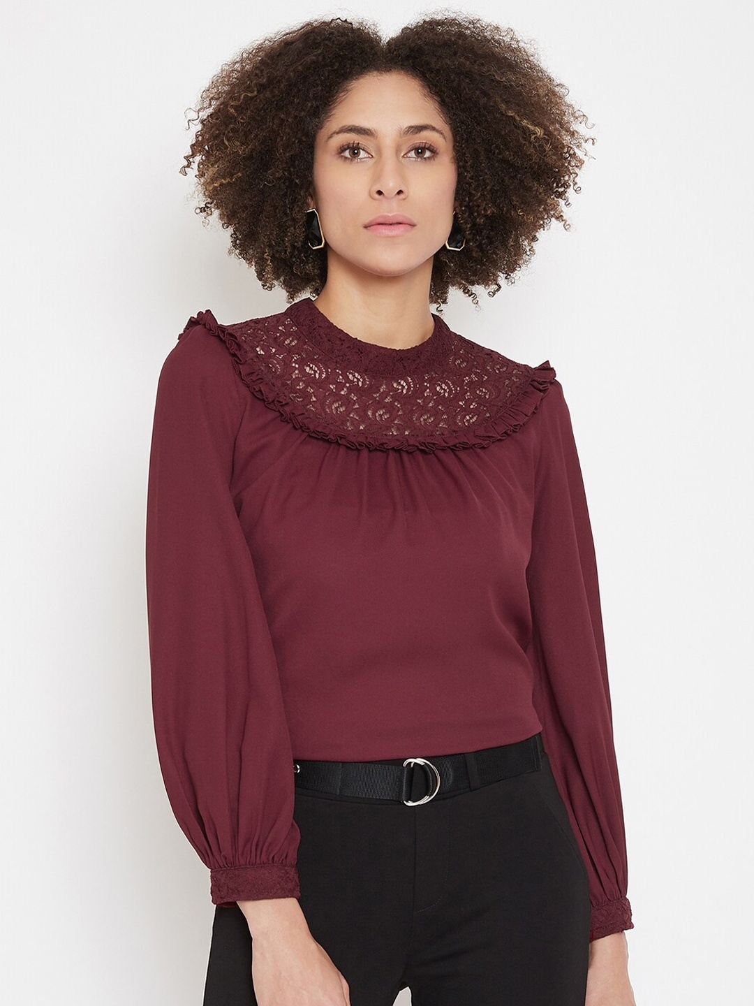 

La Zoire Women Maroon Georgette Regular Top