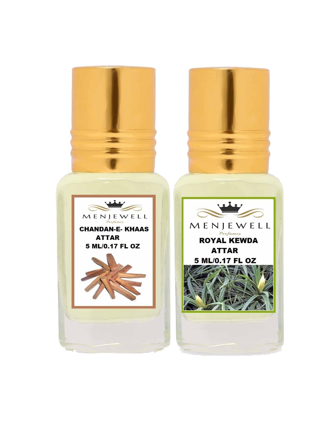 Menjewell Pack of 2 Chandan-E-Khaas & Royal Kewda Attar, Transparent