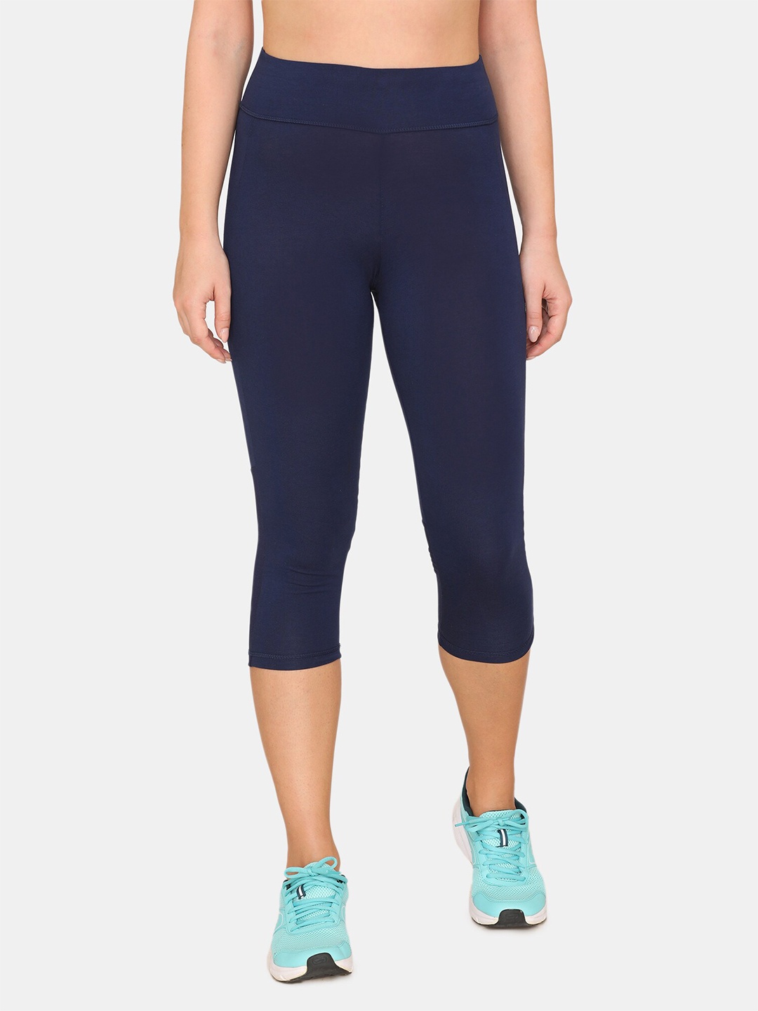 

Zelocity by Zivame Women Navy Blue Solid High Rise Nouveau Slim fit Soft Capri