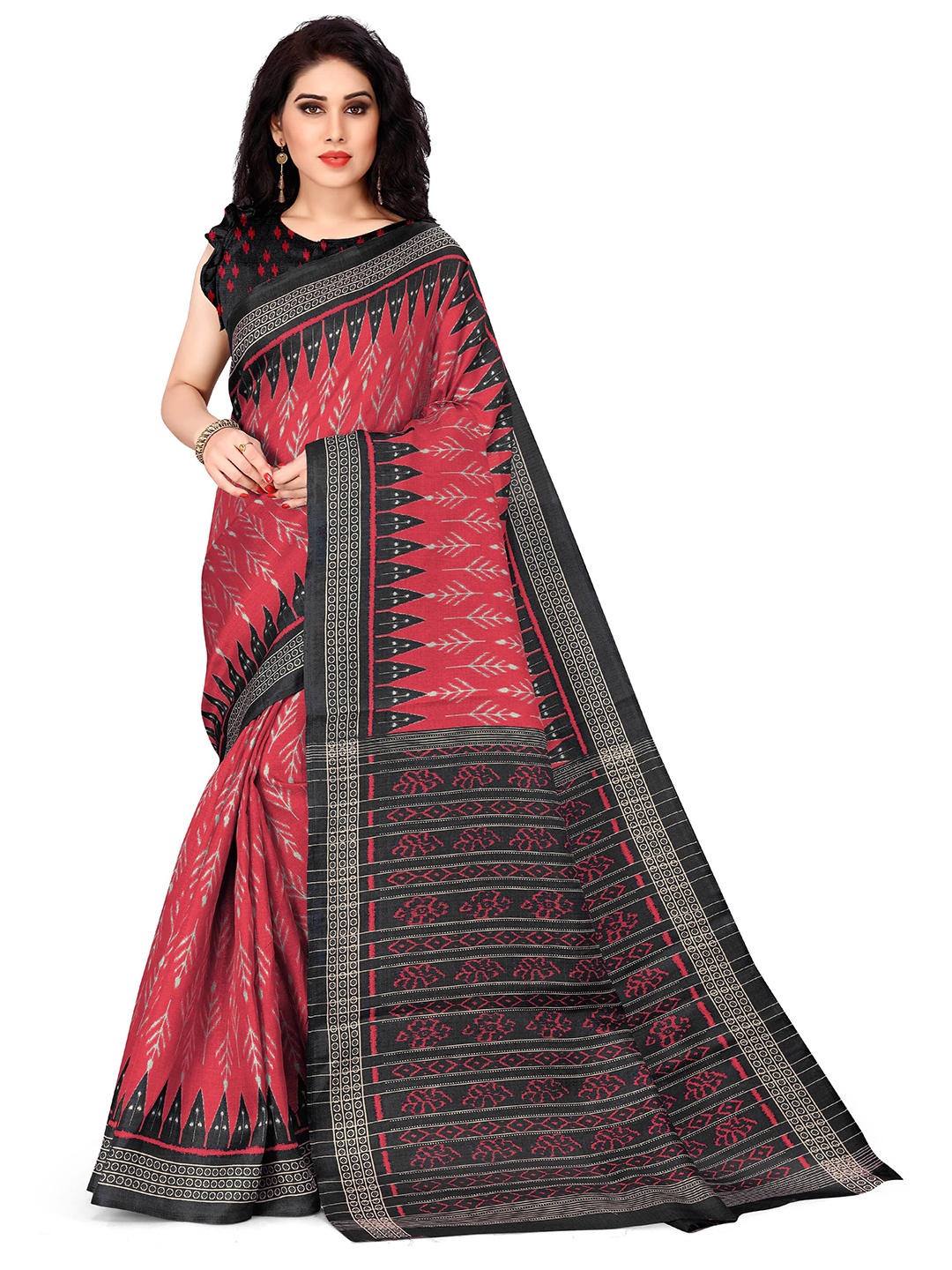 

KALINI Red & Grey Ethnic Motifs Art Silk Saree