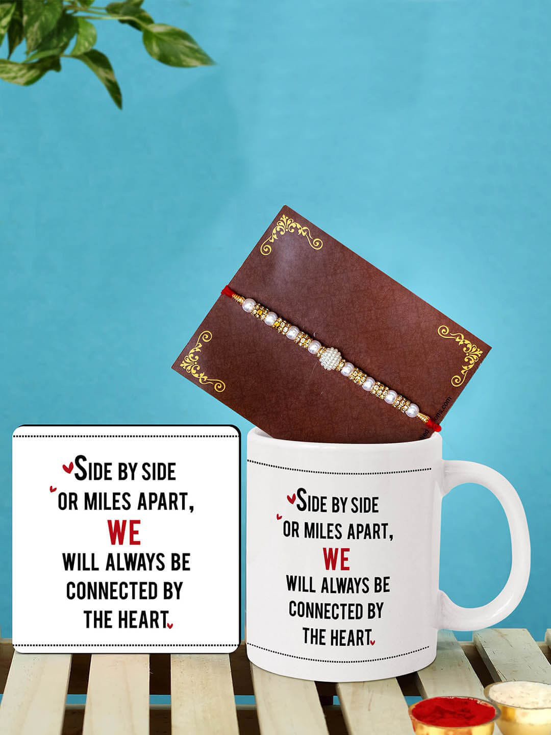

TIED RIBBONS Multicolored Rakhi with Printed Mug & Coaster Combo, Multi
