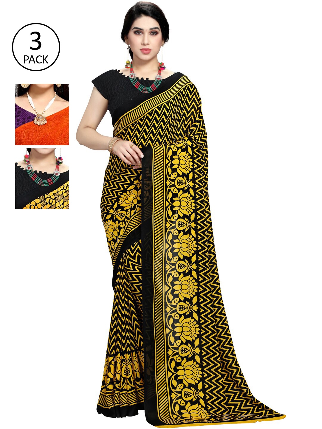 

KALINI Multi Pack of 3 Printed Saree