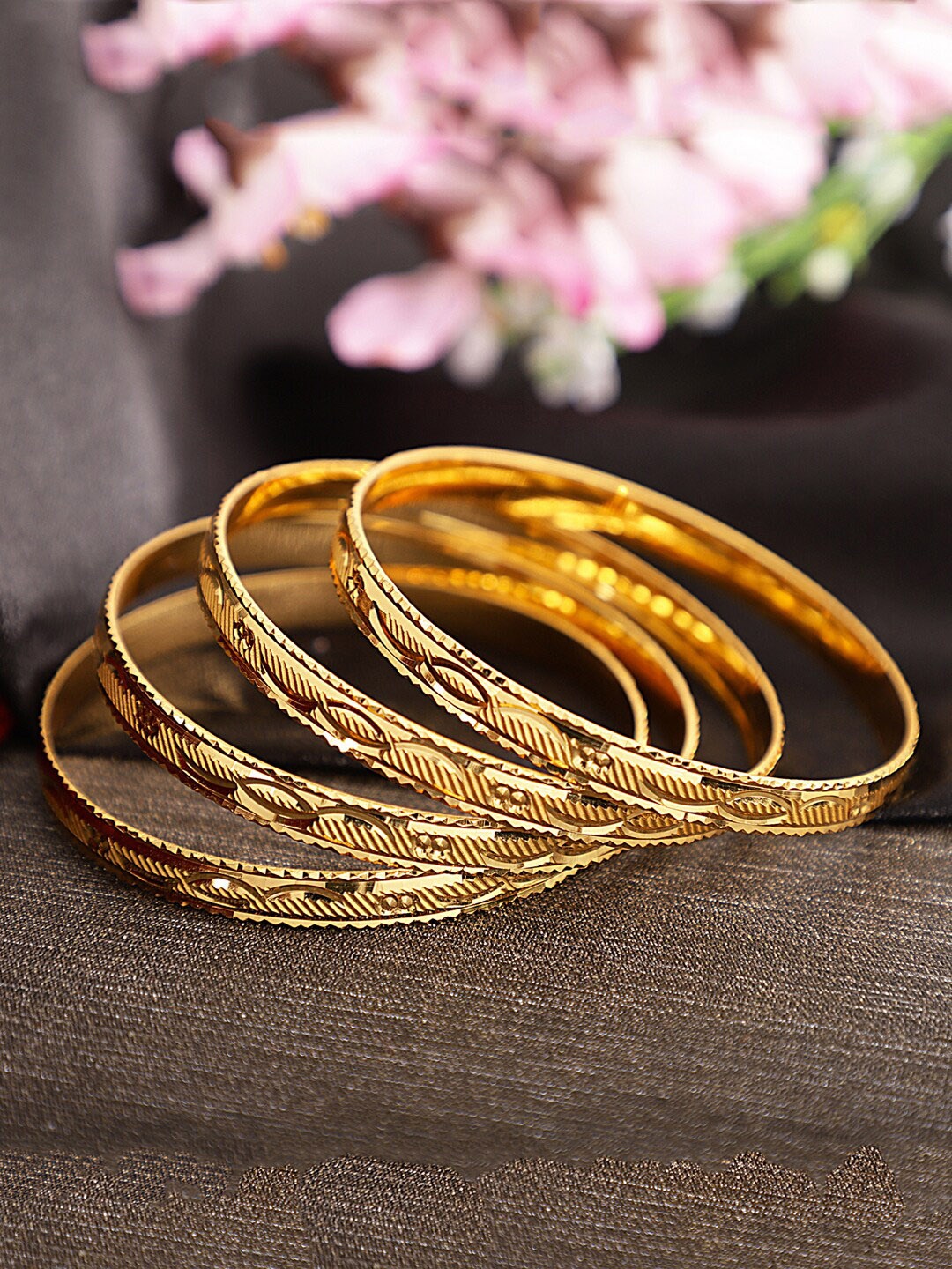 

Shining Diva Set Of 4 Gold-Plated Antique Party Wear Bangles Set