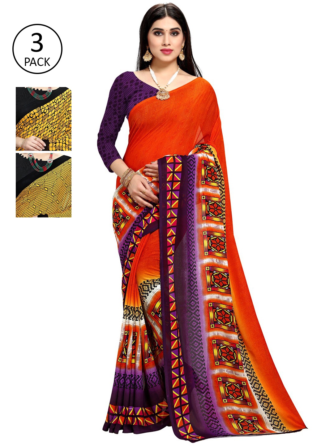 

KALINI Multi Pack of 3 Printed Saree