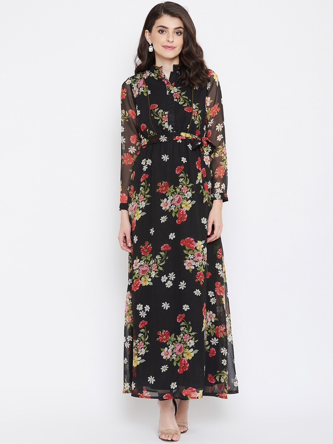 

La Zoire Women Black Floral Georgette Maxi Dress