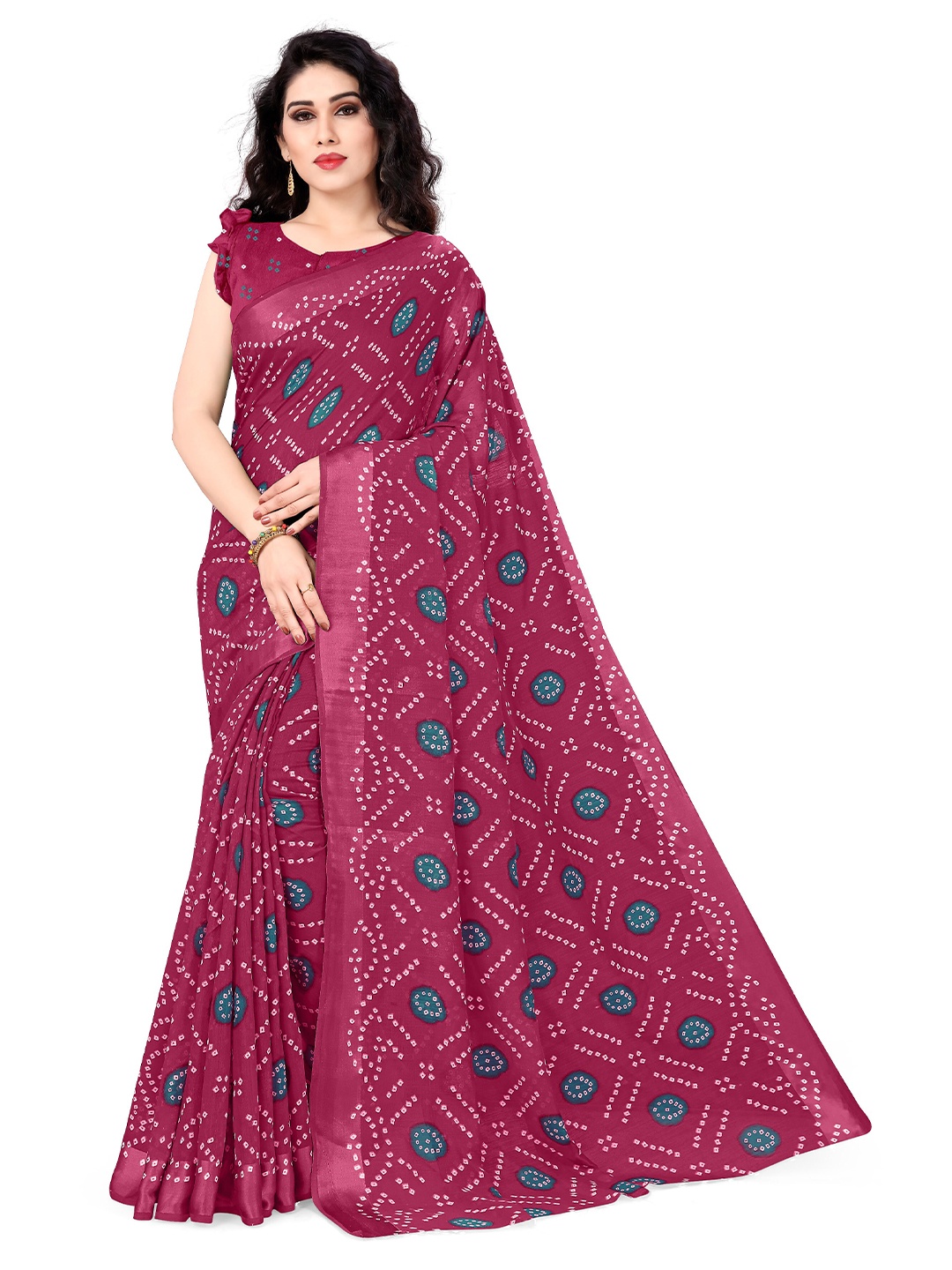 

KALINI Pink & Turquoise Blue Bandhani Saree