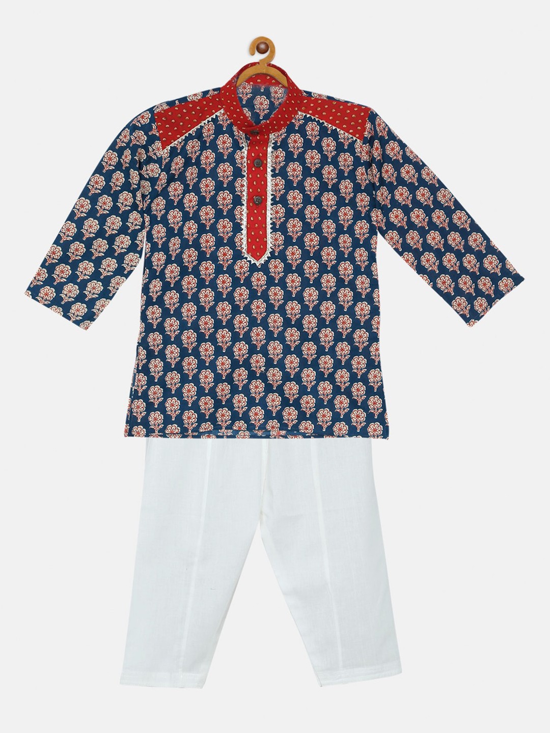 

LIL PITAARA Boys Blue Printed Pure Cotton Kurta with Pyjamas