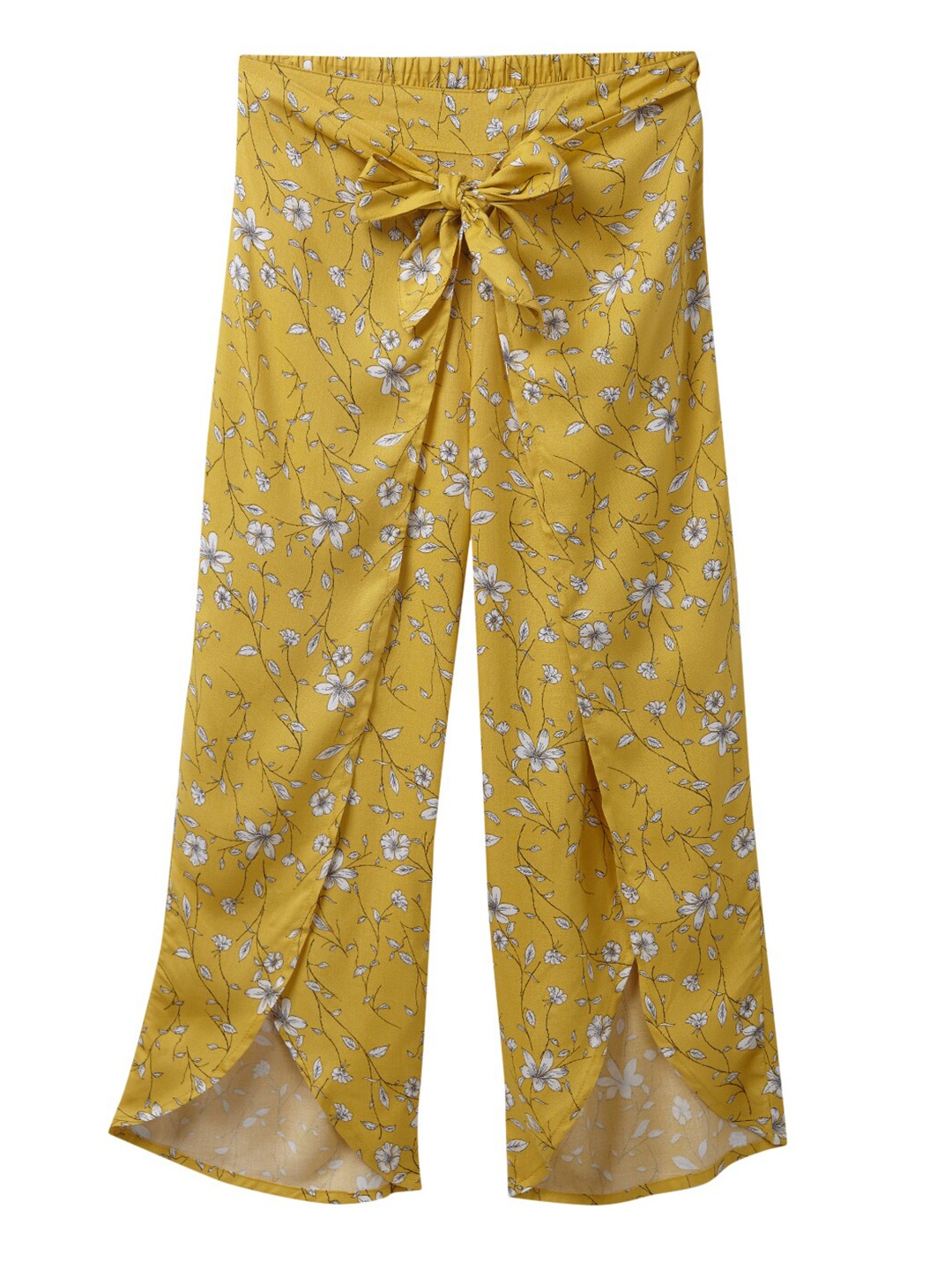 

Cub McPaws Girls Yellow & White Floral Printed Palazzos