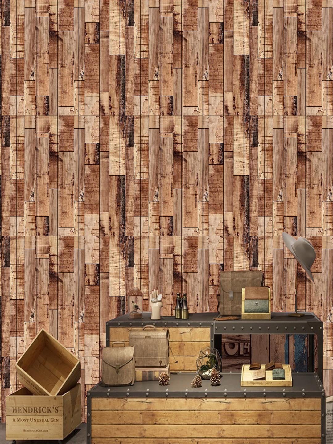 Jaamso Royals Brown Set of 5 Printed Self Adhesive 3D Wallpapers