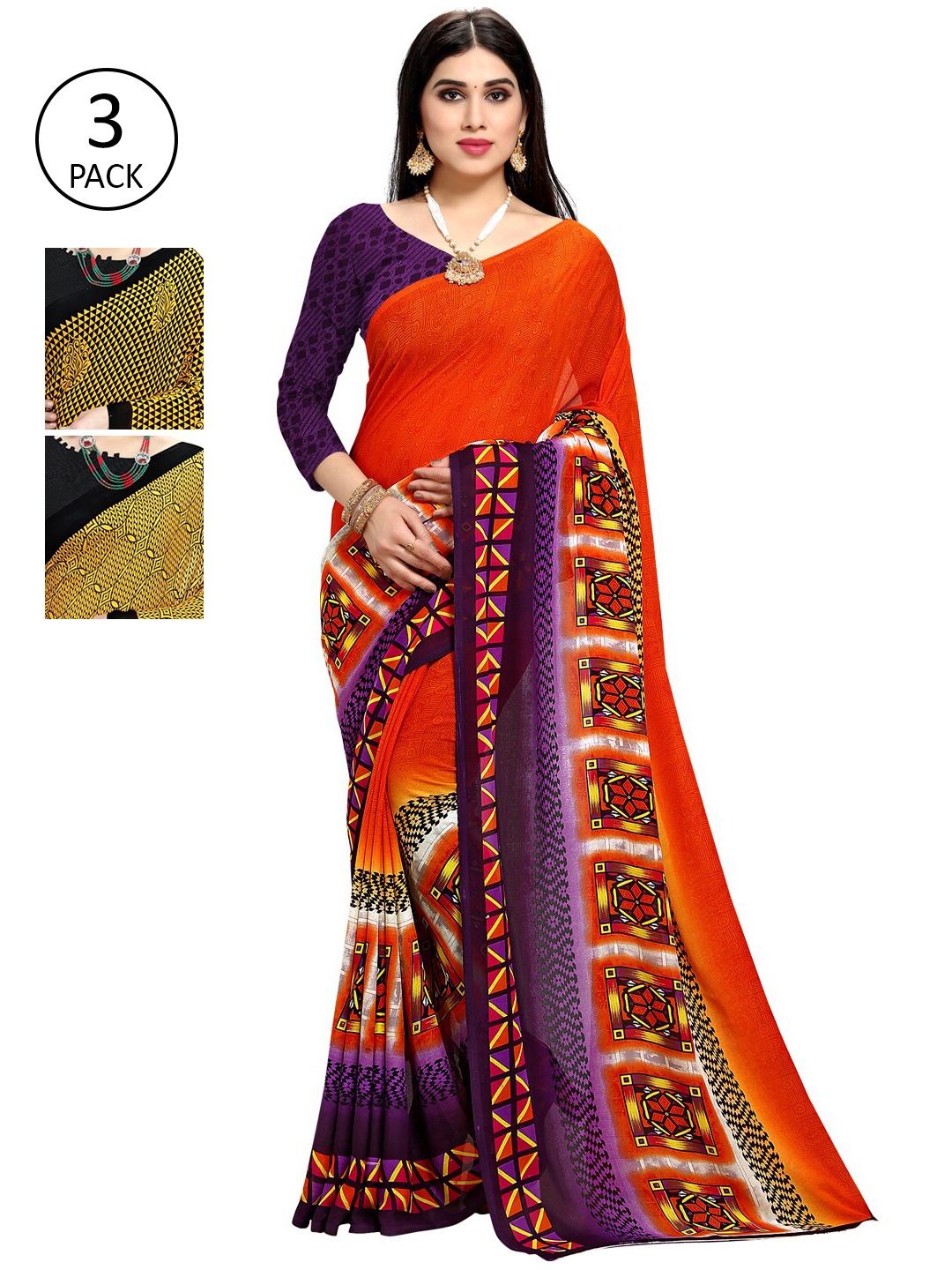 

KALINI Multi Pack of 3 Printed Saree