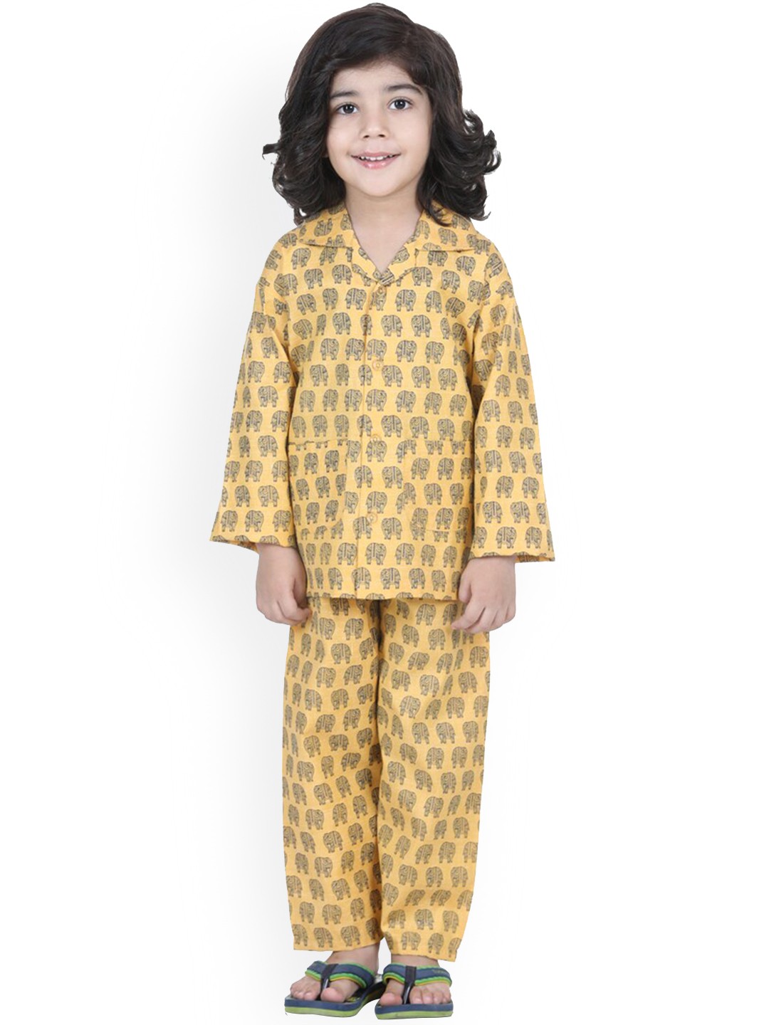 

Aj DEZInES Boys Mustard Animal Print Cotton Night Suit