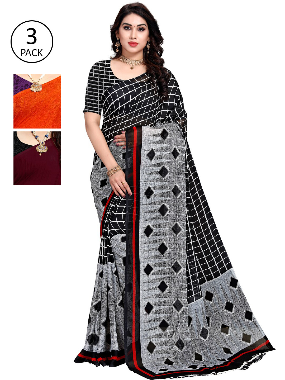 

KALINI Multi Pack of 3 Printed Saree