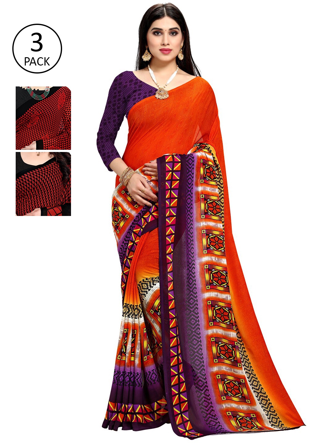 

KALINI Multi Pack of 3 Printed Saree