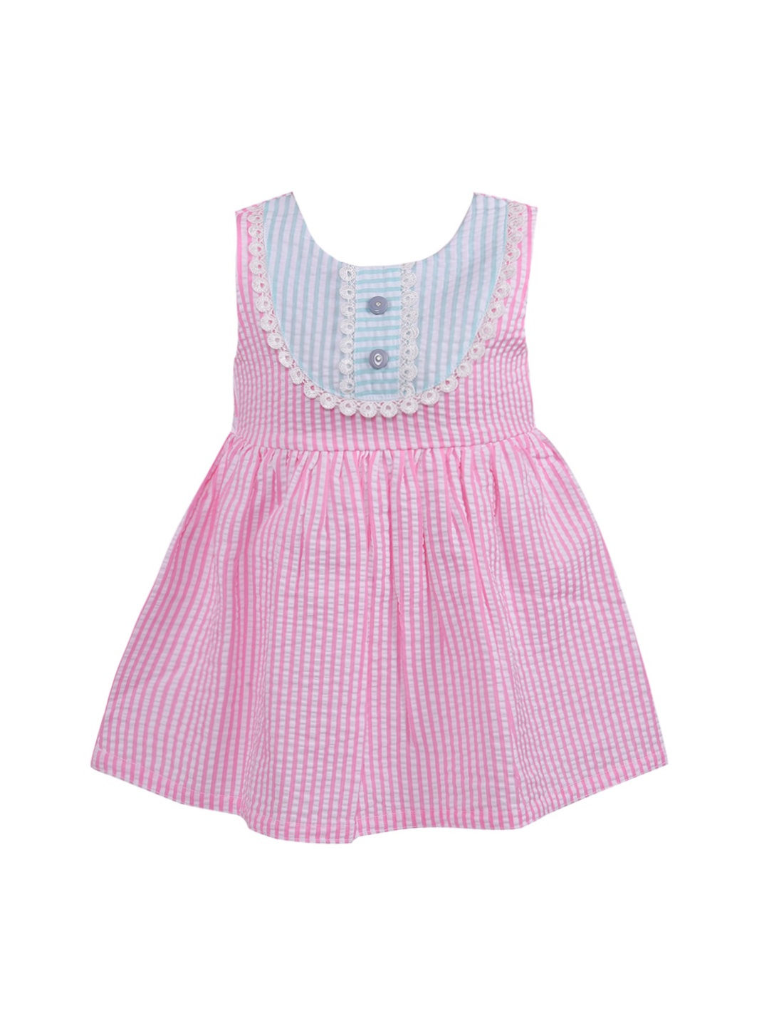 

Wish Karo Girls Pink Striped Fit & Flare Cotton Dress