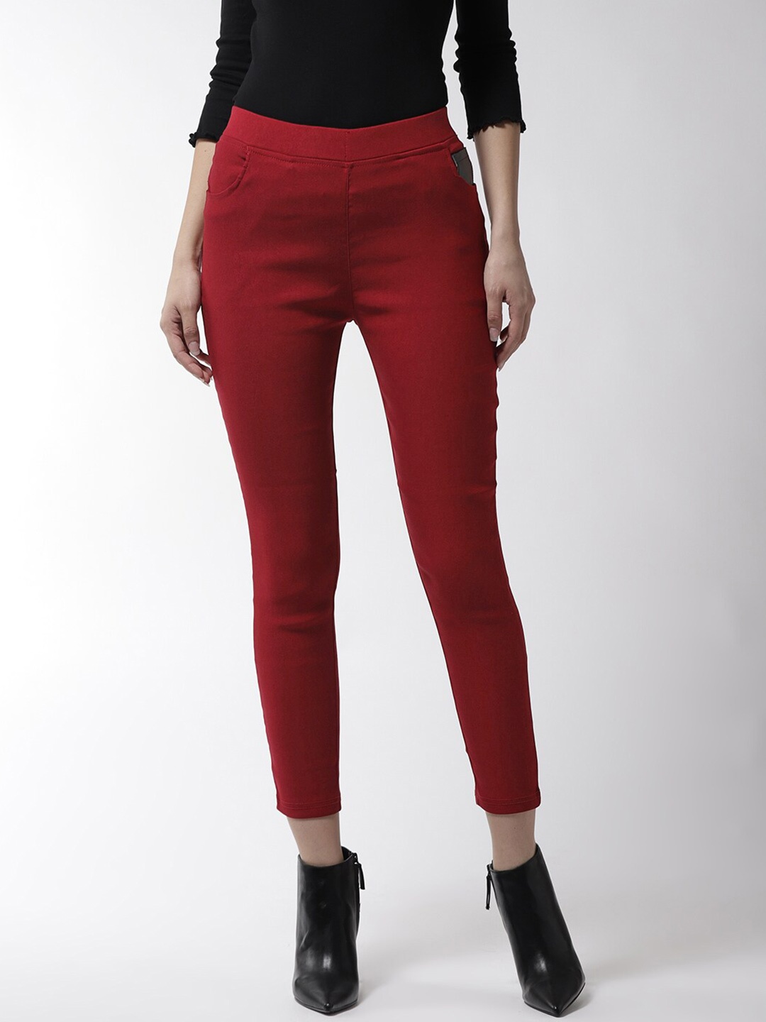 

La Zoire Women Maroon Solid Ankle-Length Skinny-Fit Jeggings
