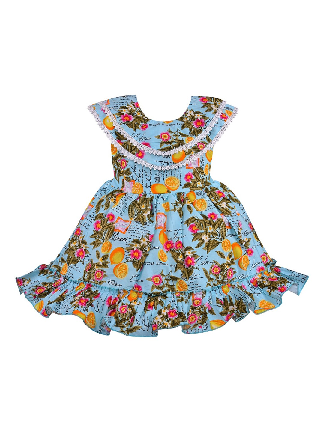 

Wish Karo Girls Blue Floral & Typography Printed Fit & Flare Dress