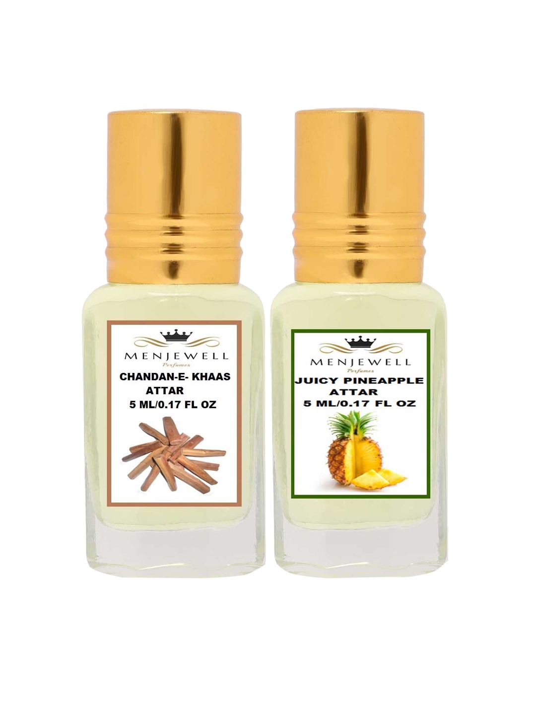 Menjewell Set Of 2 Chandan-E-Khaas & Juicy Pineapple Attar, Transparent