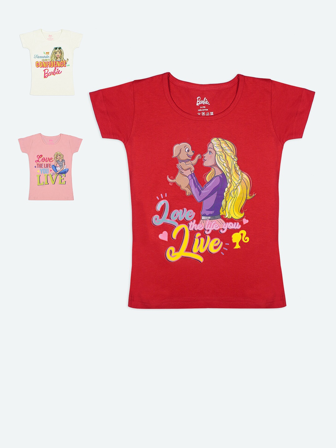 

Barbie Girls Pack of 3 Red & Cream-Coloured Printed T-shirts