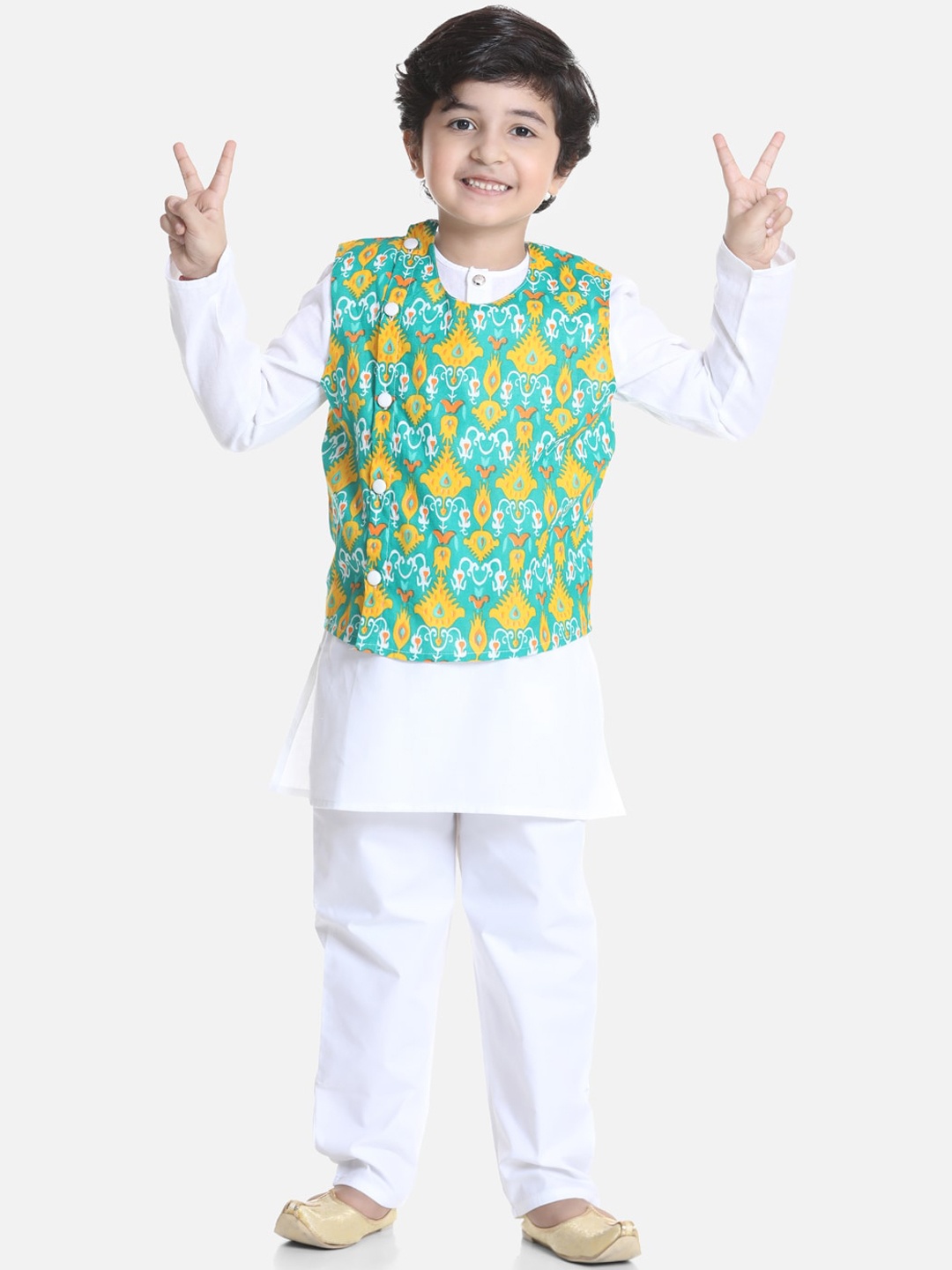 

BownBee Boys White Solid Pure Cotton Kurta Set