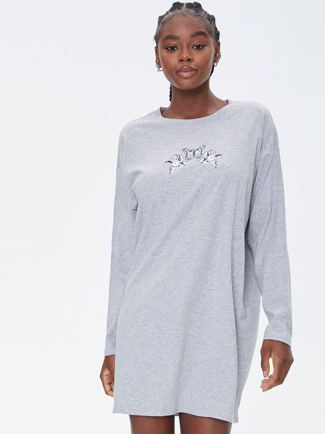 

FOREVER 21 Grey Pure Cotton T-shirt Mini Dress