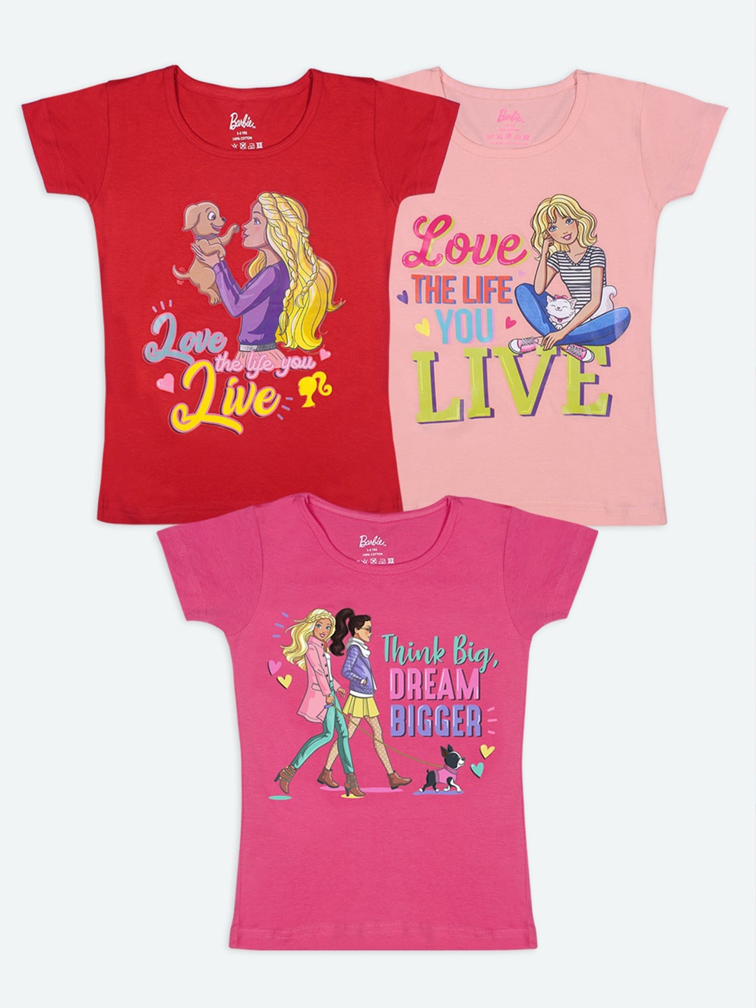 

Barbie Girls Multicoloured Typography 3 Printed Applique T-shirt, Multi