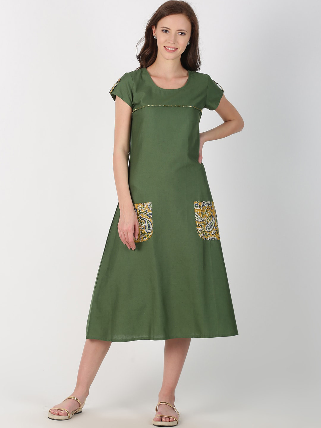 

Saffron Threads Women Green A-Line Midi Dress