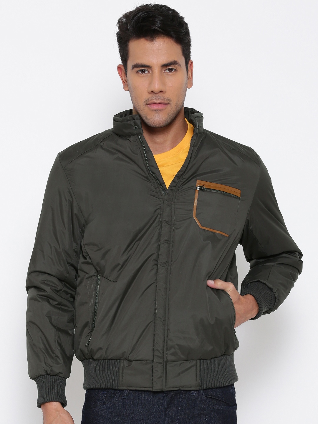 Fort Collins Olive Green Bomber Jacket price Myntra. Jackets Deals at ...
