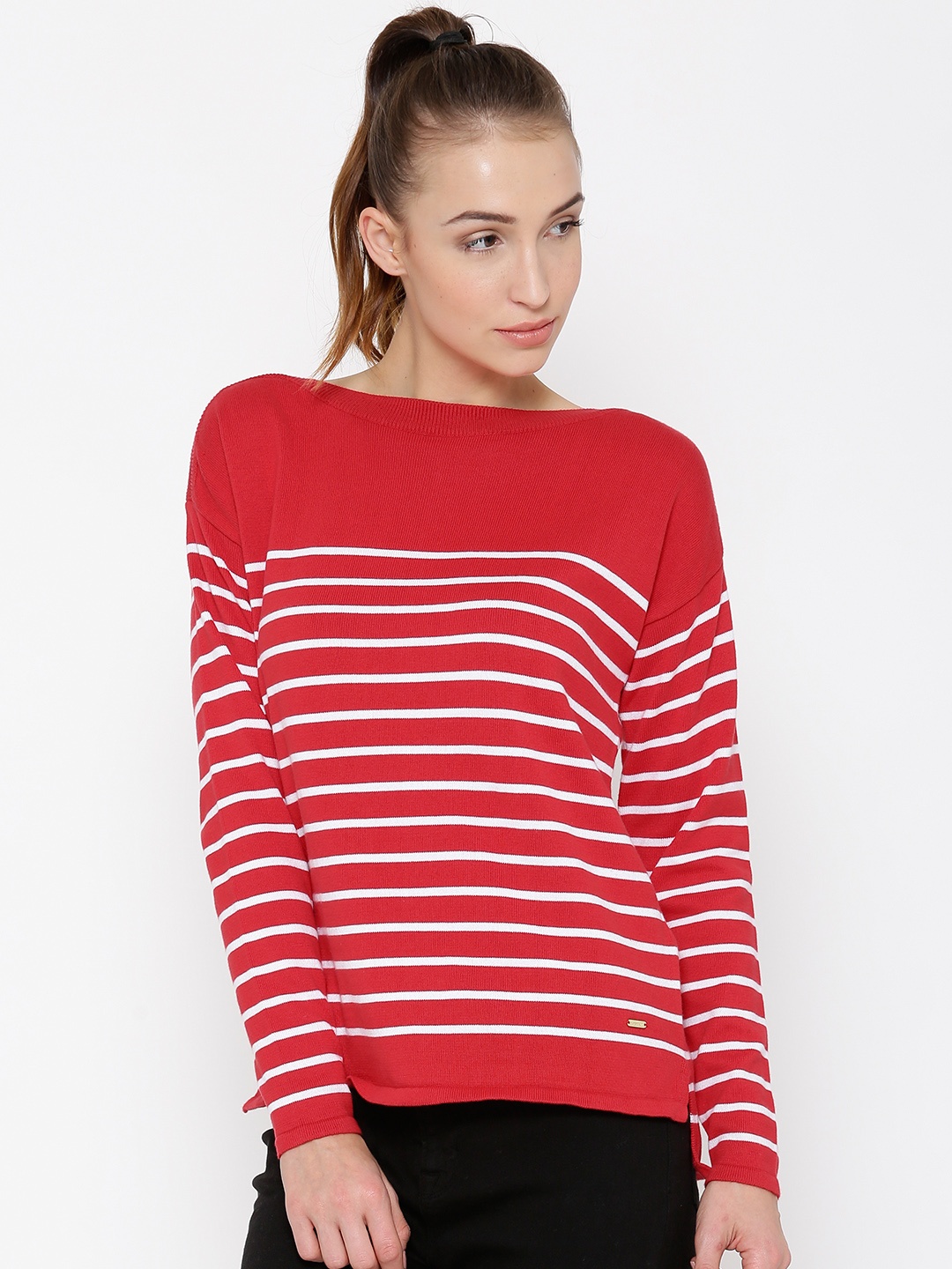 Numero Uno Women Red & White Striped Sweater price Myntra. Cardigans ...