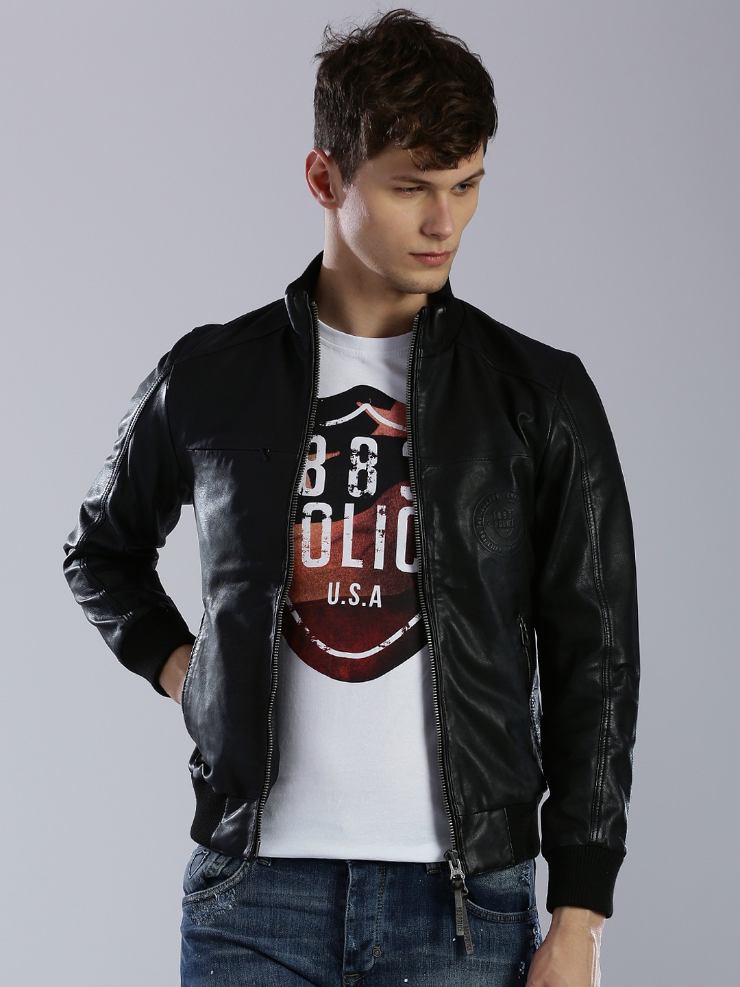 883 Police Black Leather Jacket price Myntra. Jackets Deals at Myntra ...