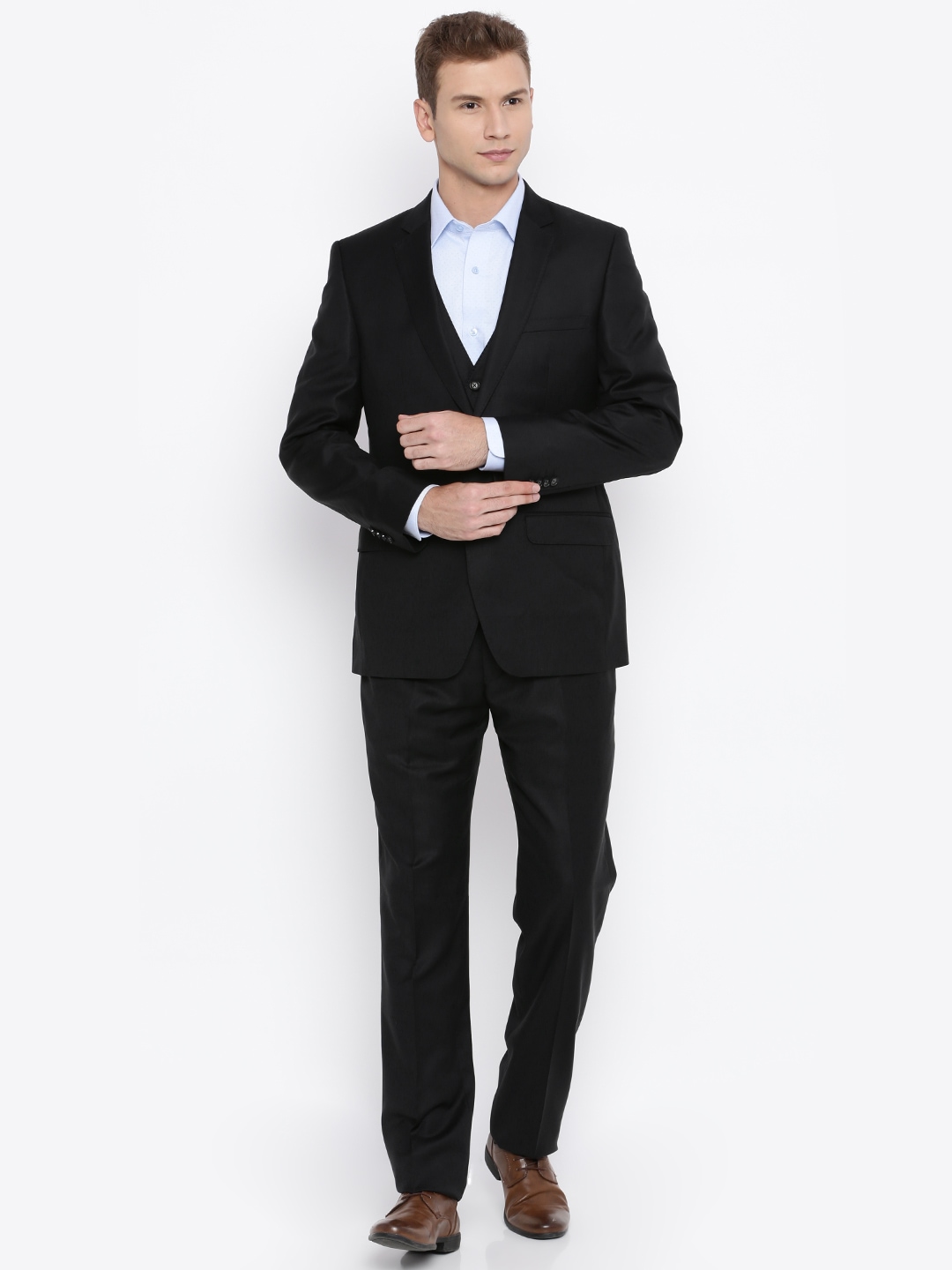 Raymond Grey Single-Breasted Contemporary Fit Three-Piece Suit price ...