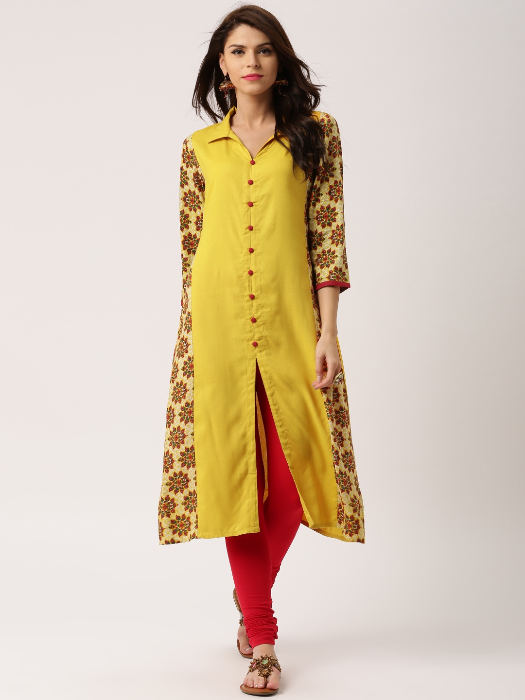 IMARA by Shraddha Kapoor Women Mustard Yellow Printed A-Line Kurta ...