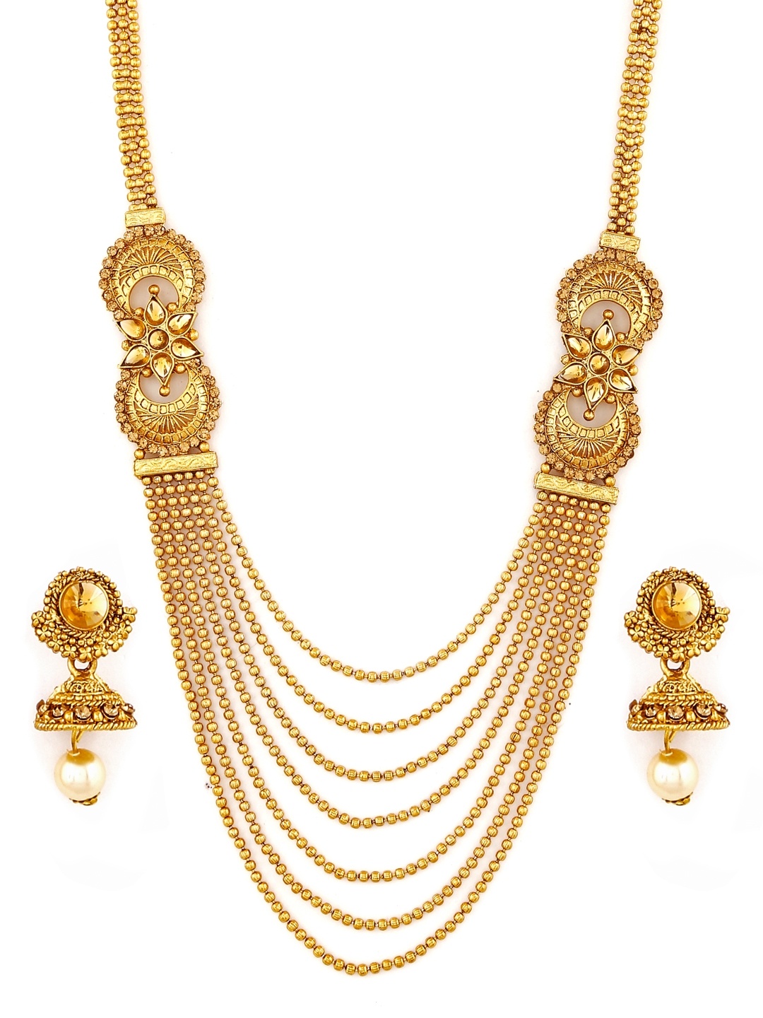 Zaveri Pearls Gold-Toned Multistranded Jewellery Set Zaveri Pearls ...