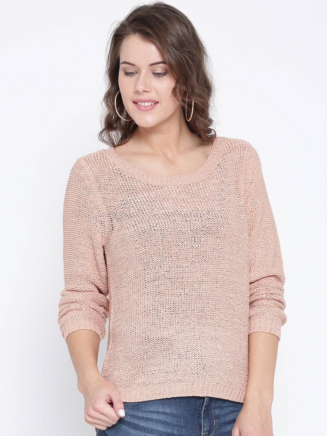 ONLY Women Peach-Coloured Solid Sweater ONLY Sweaters price Myntra ...