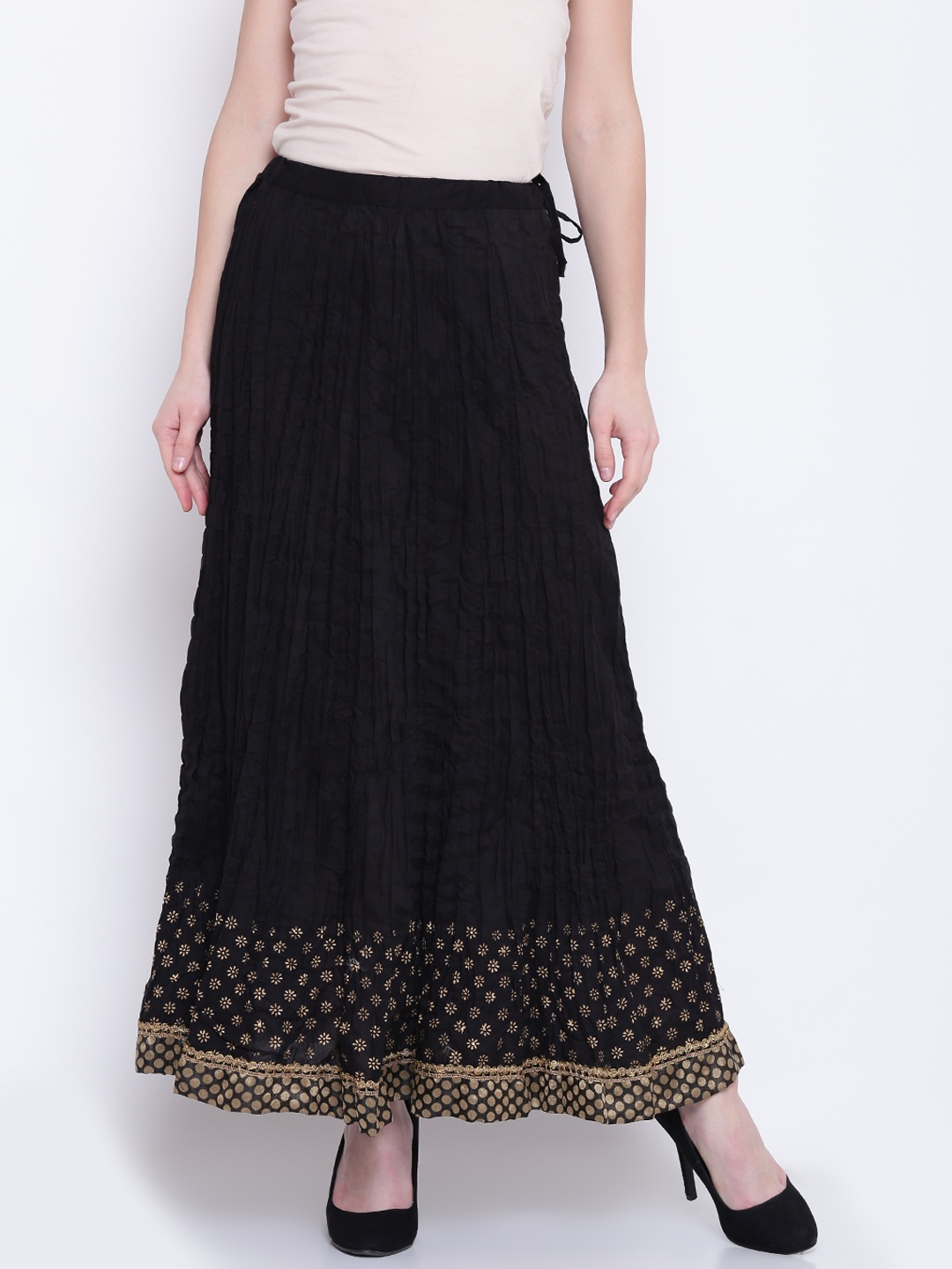 Biba Black Printed Hem Flared Maxi Skirt Biba Skirts price Myntra ...