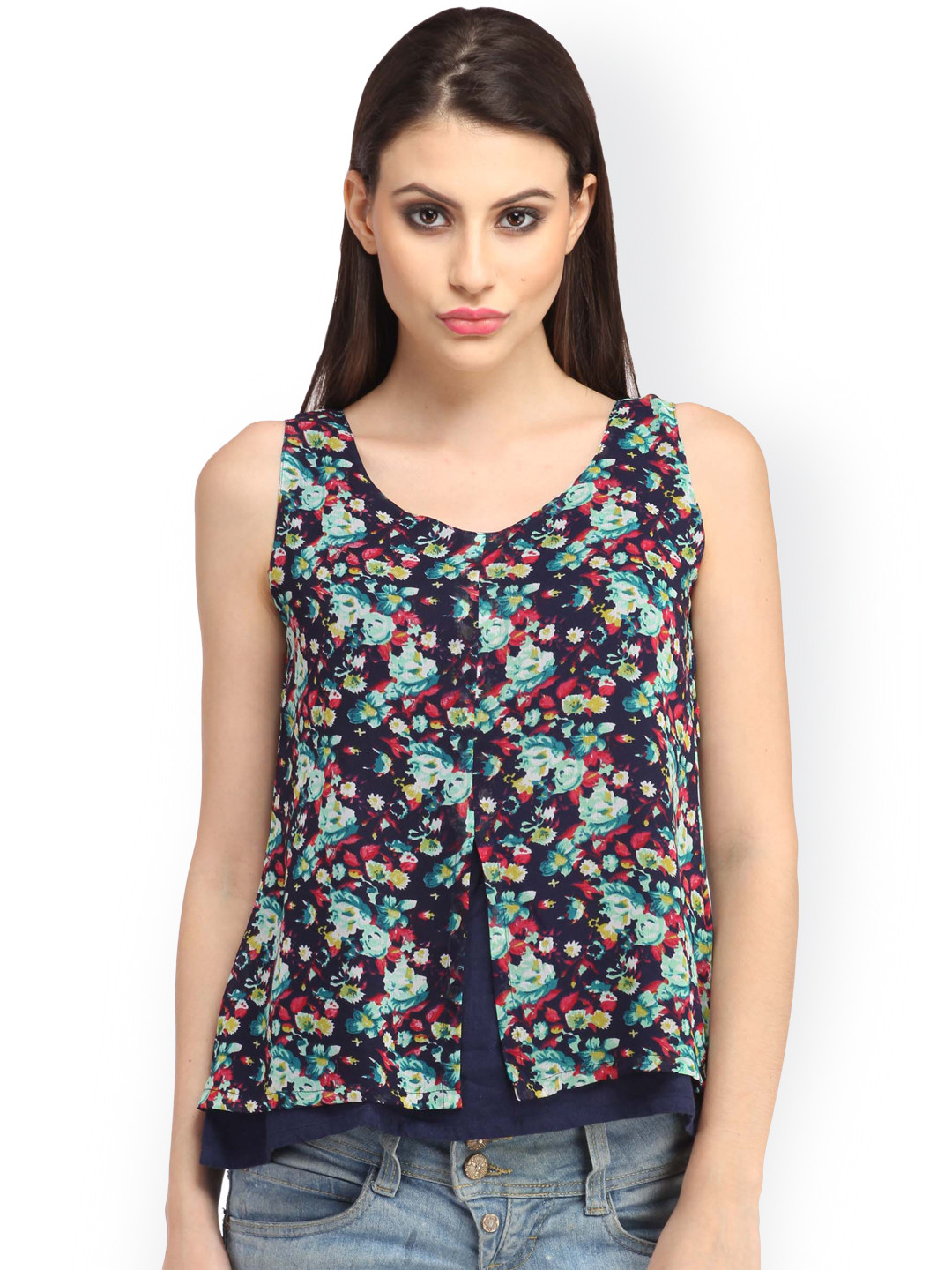 

Cation Blue Floral Printed Top