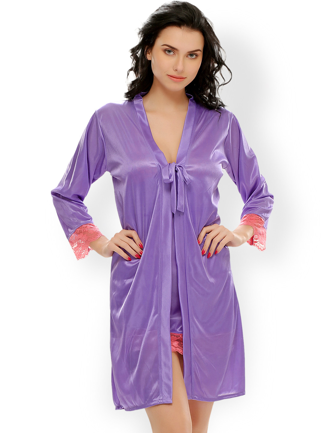 

Clovia Purple Chemise Nightdress with Robe NSM294P12XL